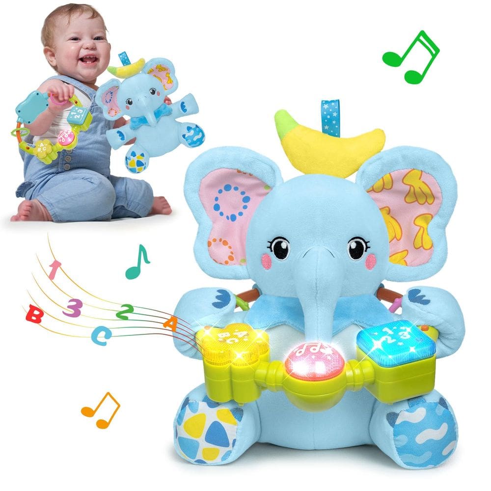 Brinquedo de pelúcia Holaxander Baby Elephant com luz e música