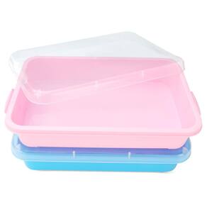 Bandeja de areia Sensory Bin ATmini para crianças pequenas com tampa, 2 unidades (rosa e azul)