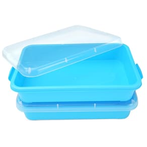 Bandeja de areia Sensory Bin ATmini para crianças pequenas com tampa, 2 peças, azul