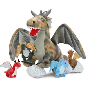 Conjunto de brinquedos de pelúcia Karister Grey Dragon com 4 bebês e 2 ovos para crianças