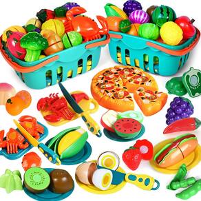 Brinquedo Cutting Play Food Shemira 100 unidades com 2 cestos para crianças