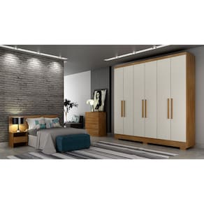 Guarda Roupa Solteiro com Pés 6 Portas 4 Gavetas - Veneza-Cumaru/Fendi - Móveis Novo Horizonte