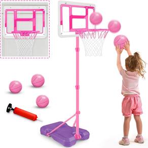 Cesta de basquete GMAOPHY Kids com suporte ajustável rosa de 3 a 8 anos