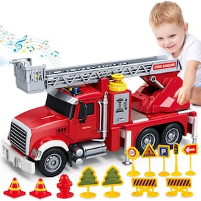 Caminhão de bombeiros de brinquedo Bstoyder com luzes, sirenes e bomba de água de 15"