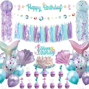 Conjunto de decorações de festa, aniversário de sereia, crianças, meninas e mulheres