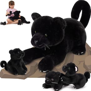 Bicho de pelúcia MoriSmos Black Plush Panther com bebês de 45 cm
