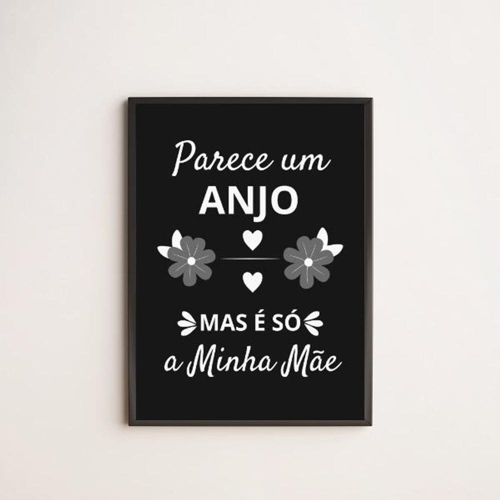 Quadro Decorativo Mãe Anjo 45X34Cm Com Vidro Moldura Preta