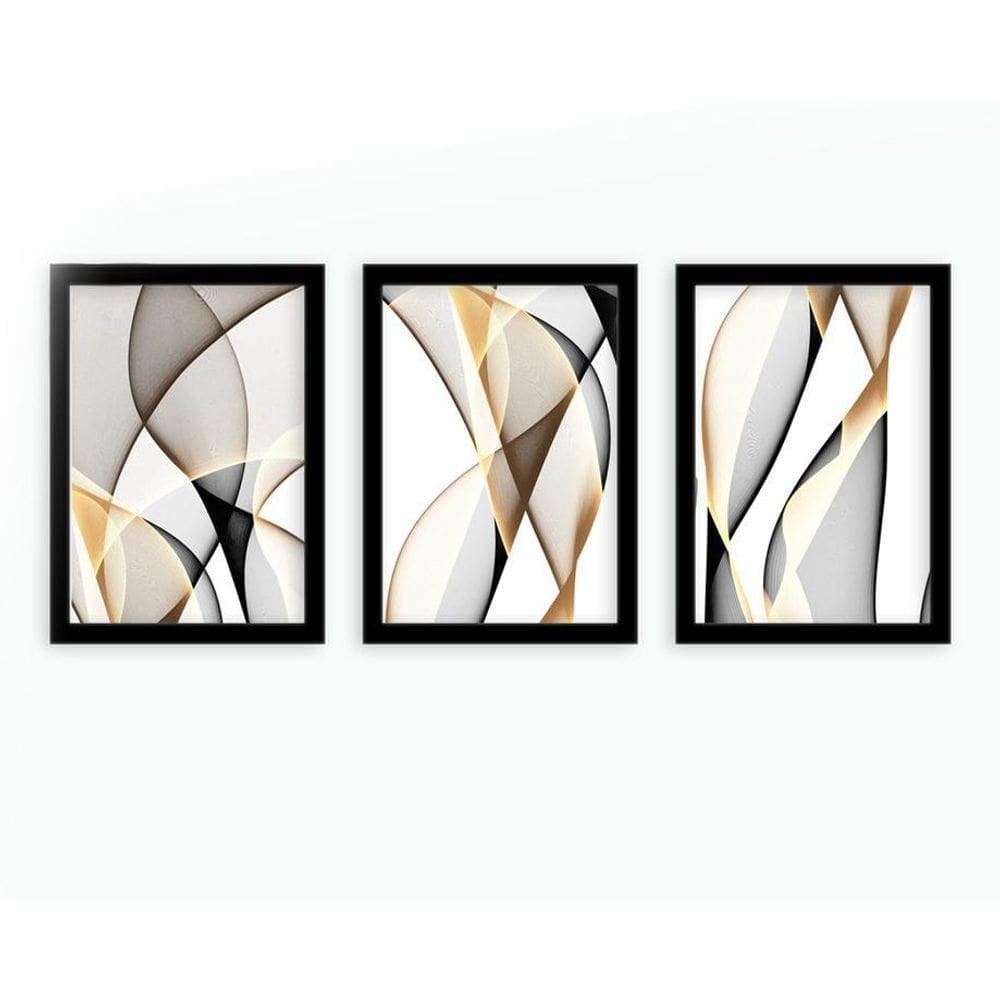 Kit 3 Quadros Decorativos Com Moldura Contraste Sob Linhas