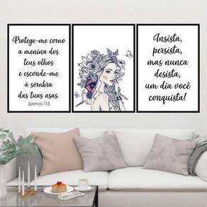 Kit 3 Quadros Salmo17:8 Protege-Me Senhor 45X34Cm Preta
