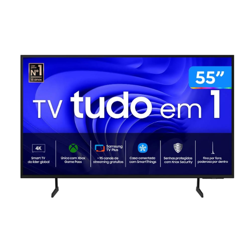 Smart TV 55” 4K Samsung 55DU7700 LED, Processador Crystal, Gaming Hub, AI Energy Mode, Alexa built in, Wi-Fi, Bluetooth, USB e HDMI