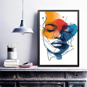 Quadro Decorativo Abstrato Rosto Mulher 24X18Cm - Com Vidro