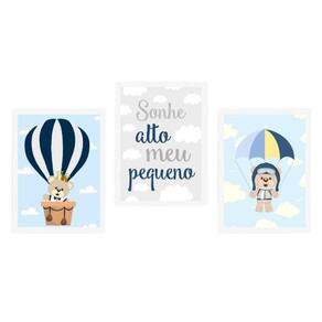 Kit 3 Quadros Infantis Ursinhos 45X34Cm Com Vidro - Branca