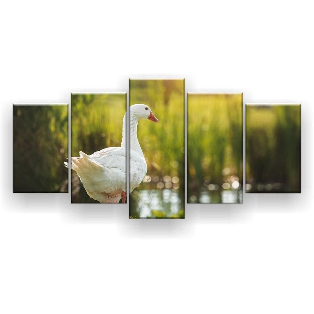 Quadro Decorativo Mosaico 5 Peças Pato Margem Lago