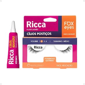 Cílios Postiços + Cola Branca Ricca Belliz Fox Eyes Poderoso Gatinho Vol:2 Médio Cód.2697