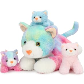 Animais de pelúcia Muiteiur Cats 40 cm, mãe com 3 gatinhos em bolsa