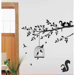 Decoração De Parede Tronco De Arvore Passaros E Esquilos