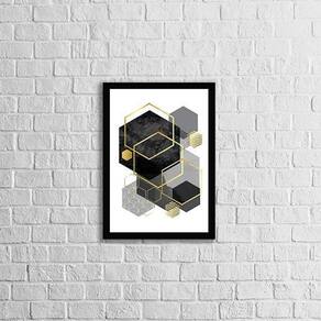 Quadro Geométrico Hexágonos Preto E Cinza 45X34 Vidro Preta