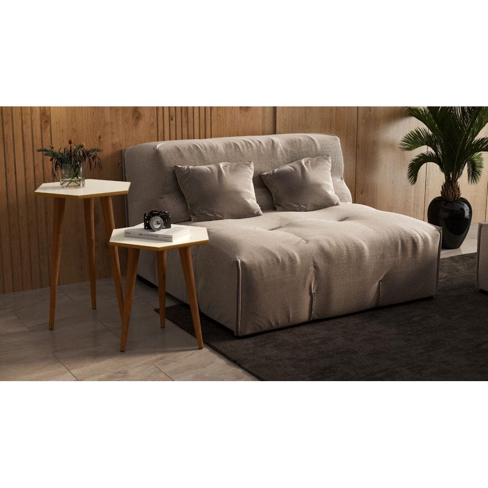 Kit 2 Mesas Tampo Sextavado Pés Palito Branco/Marrom