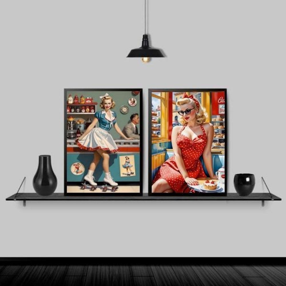 Kit 2 Quadros Lanchonete Vintage 45X34Cm