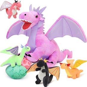 Conjunto de pelúcia de pelúcia MaoGolan Dragon com 4 bebês e 2 ovos