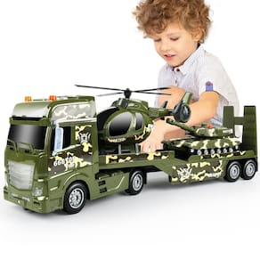 Caminhão de brinquedo Dwi Dowellin Green Military com helicópteros e tanque