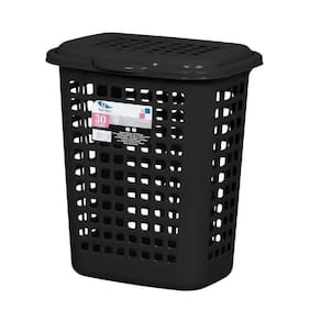 Cesto Preto Para Roupas Lavanderia Com Tampa 30L Multiuso