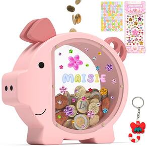 Piggy Bank Summidate Pink Unbreakable Wooden para crianças