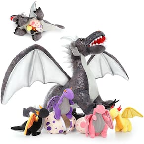 Conjunto de bichos de pelúcia Muiteiur Large Dragon com mãe e 4 bebês