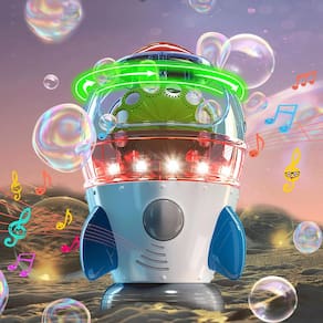 Bubble Machine Make Kids Smile Rocket com luzes e música