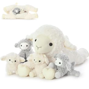 Conjunto de bichos de pelúcia BENINY Lamb com mamãe de 50 cm e 4 filhotes de cordeiros