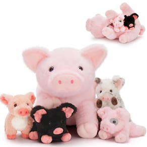 Conjunto de bichos de pelúcia BENINY Pig Mommy com 3 porquinhos de 40 cm