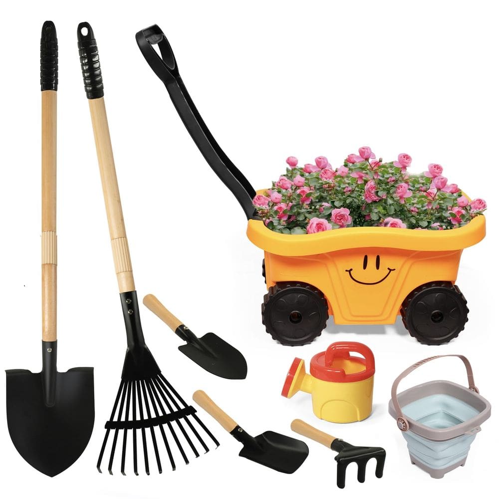 Conjunto de ferramentas de jardinagem para crianças CHEERBANK de 8 peças com vagão de 3 a 4 anos