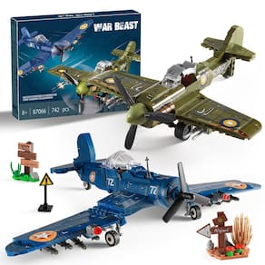 Conjunto de construção: avião militar da 2ª Guerra Mundial, US F4U e UK Spitfire com Lego