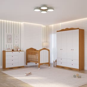 Quarto de Bebê com Guarda Roupa 4 Portas Cômoda Berço 2 em 1 100MDF Laura Permobili