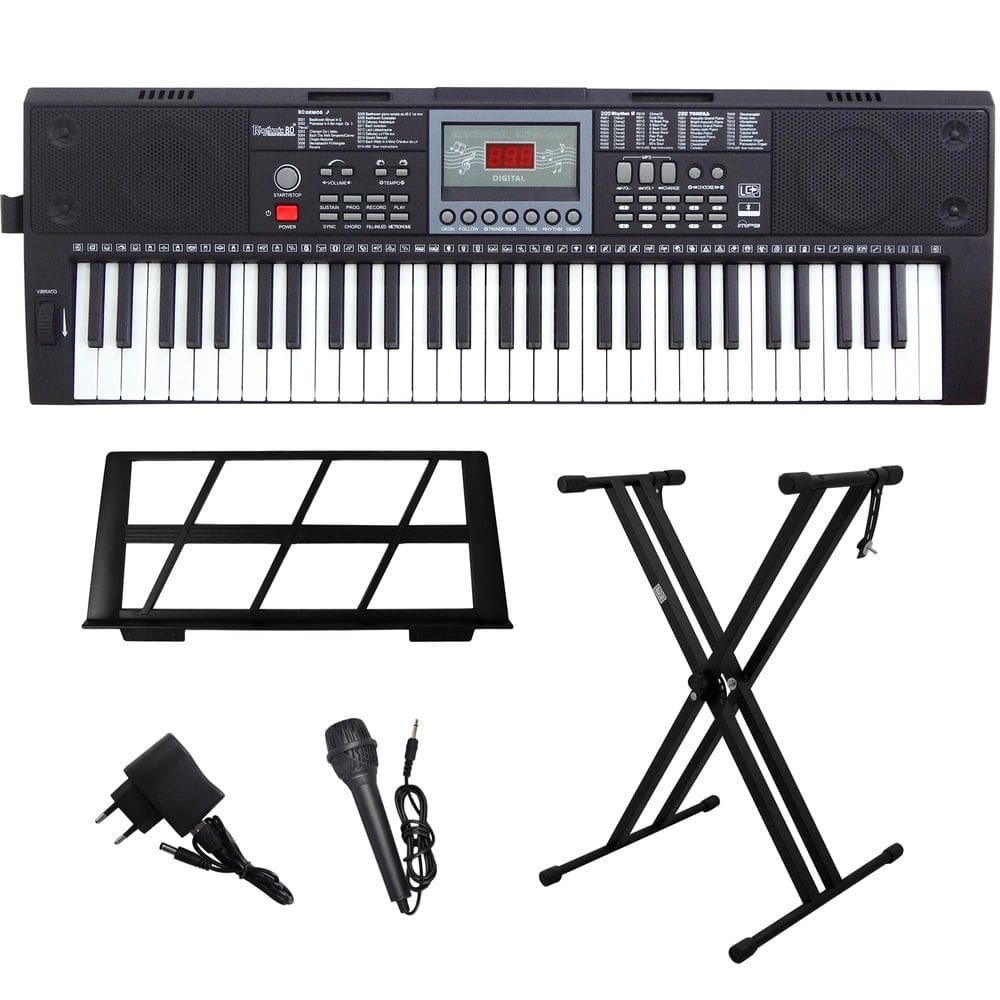 Kit Teclado Musical Portátil 61 Teclas Rhythmic 80 Bluetooth com Suporte em X
