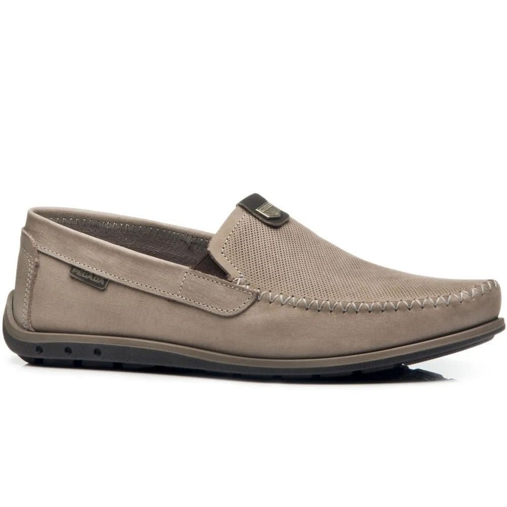 Sapato Masculino Pegada Couro Slip On Casual Bege Areia