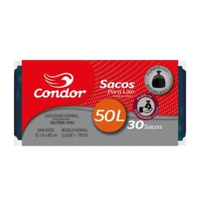 Saco de Lixo Econômico Rolo Condor 1462 50L 30 Unidades