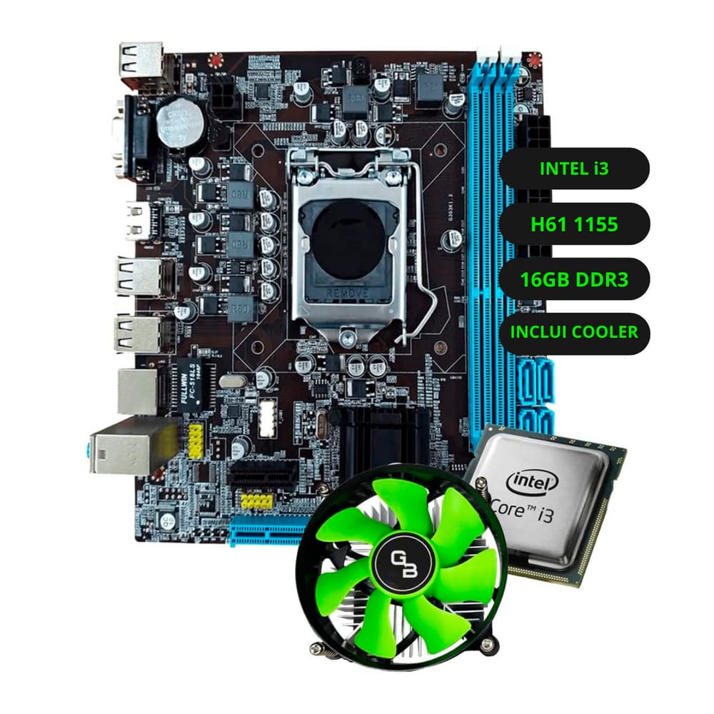 Kit Upgrade Intel Core i3 Placa Mãe H61 Memória Ram 16GB DDR3
