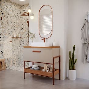 Conjunto de Banheiro Portinari c/Esp Lumini Cappuccino/Freijo 80CM - MGM Moveis