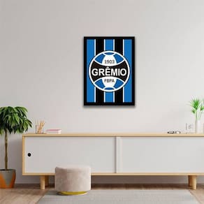 Quadro Decorativo Escudo Grêmio 34X23Cm - Moldura Branca