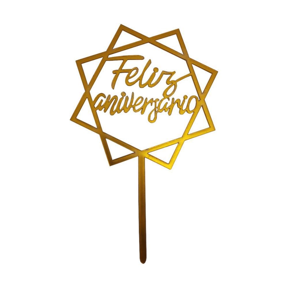 Topo De Bolo Feliz Aniversário Estrela Pentágono Para Festa
