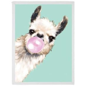 Quadro Decorativo Lhama Bubble Gum 24X18Cm - Madeira Branca