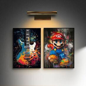 Kit 2 Quadros Quarto Menino Rock E Gamer 33X24Cm - Com Vidro