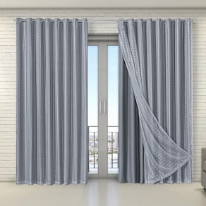 Cortina Tecido Blecaute Com Voil Xadrez 4,00M X 2,70M Cinza
