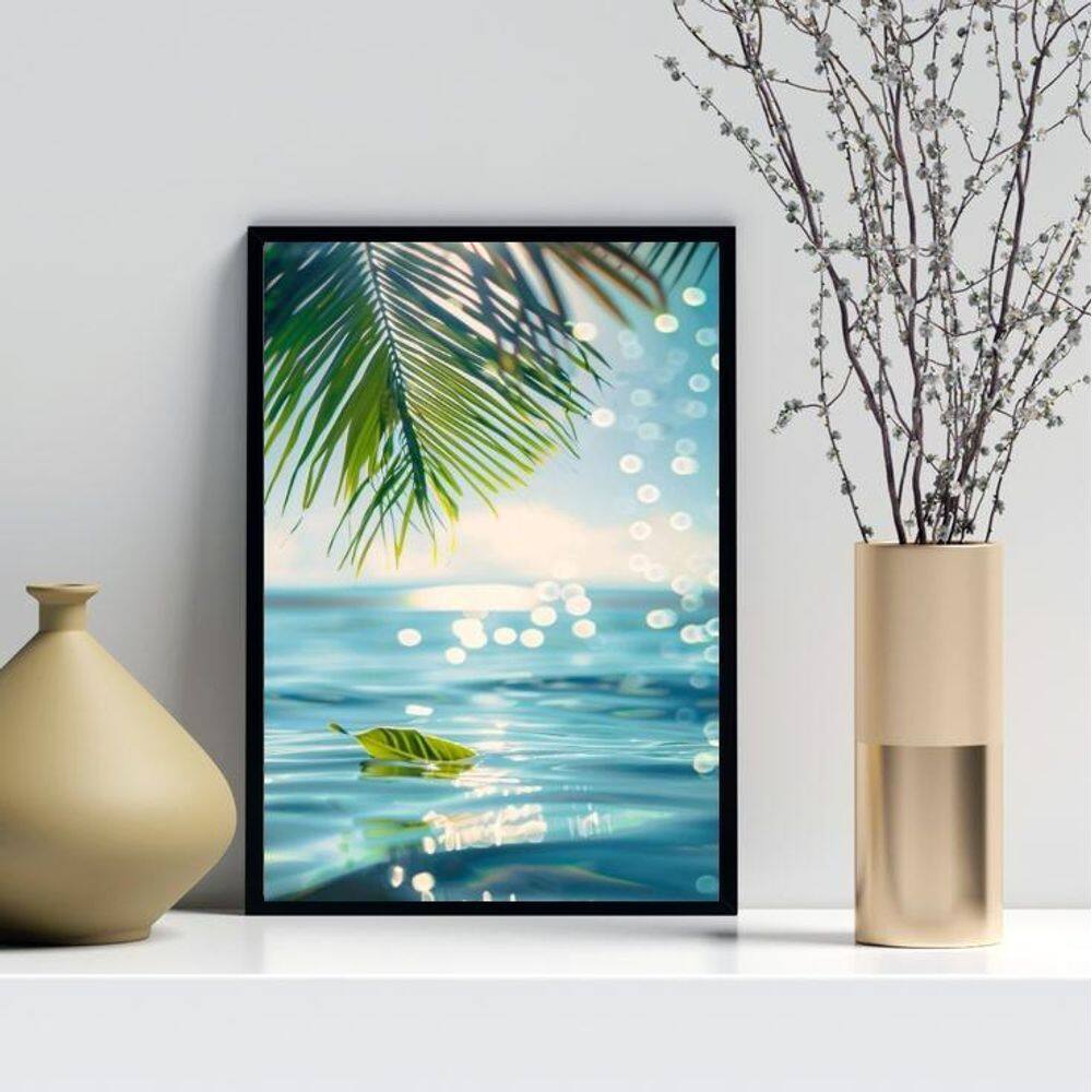 Quadro Decorativo Praia - Folha 24X18Cm - Com Vidro
