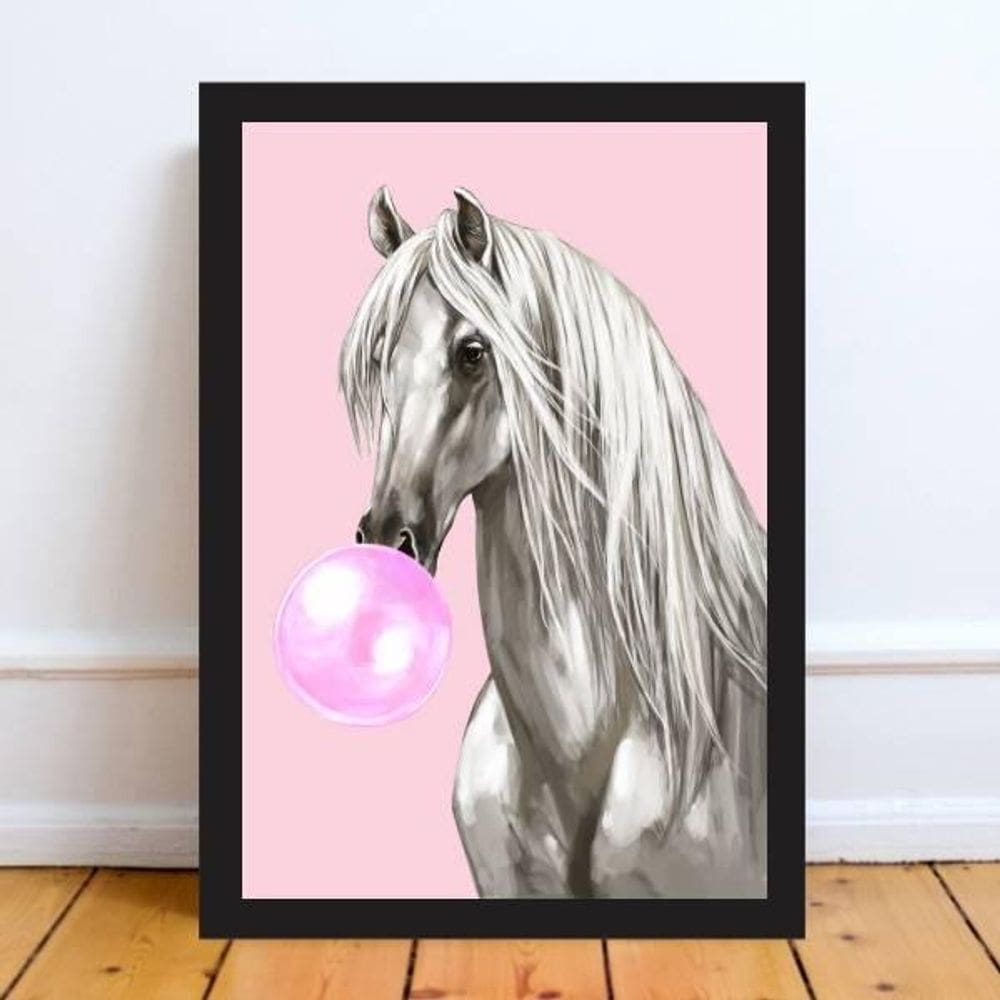Quadro Cavalo Horse Bubble Gum 45X34 Com Vidro Madeira Preta
