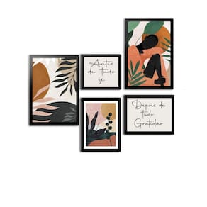 Kit 5 Quadros Decorativos Com Moldura Preta Arte Boho