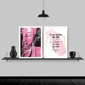 Kit 2 Quadros Buda Rosa Dias Que Orei 45X34Cm Moldura Branca