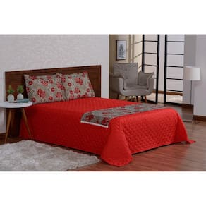 Cobre Leito Com Xale 4Peças Valencia Vermelho Casal Queen