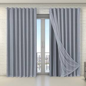 Cortina Tecido Blecaute Com Voil Xadrez 2,70M X 2,30M Cinza